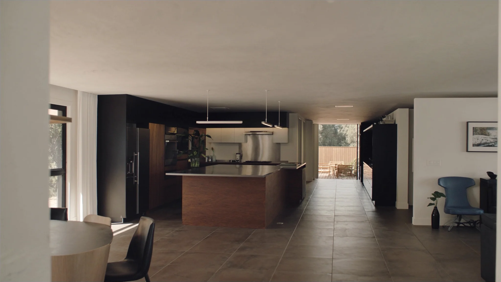 Contemporary tiled kitchen and living space